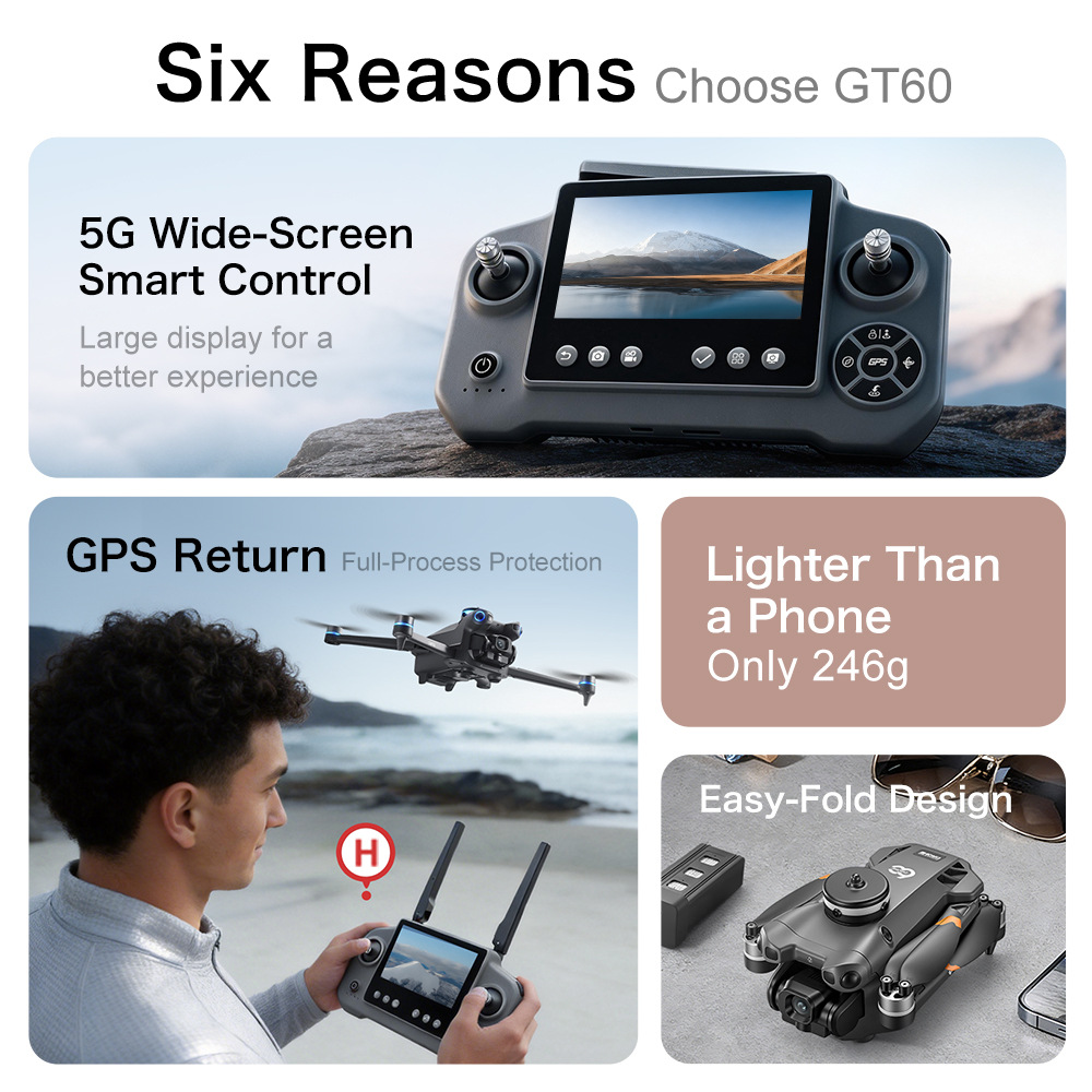 Nuovo Drone GPS GT60 con Fotog - Drone Camera Wide Angle recensione e prezzo